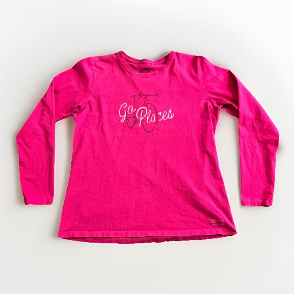 Life Is Good Pink Long Sleeve Shirt Women's Size Large Bicycle Go Places Crusher